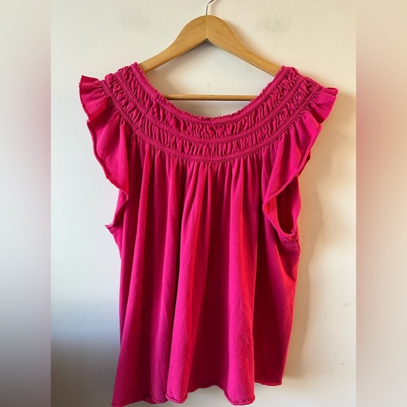 Free People We The Free Pink Smocked off the shoulder top size m - Picture 2 of 8